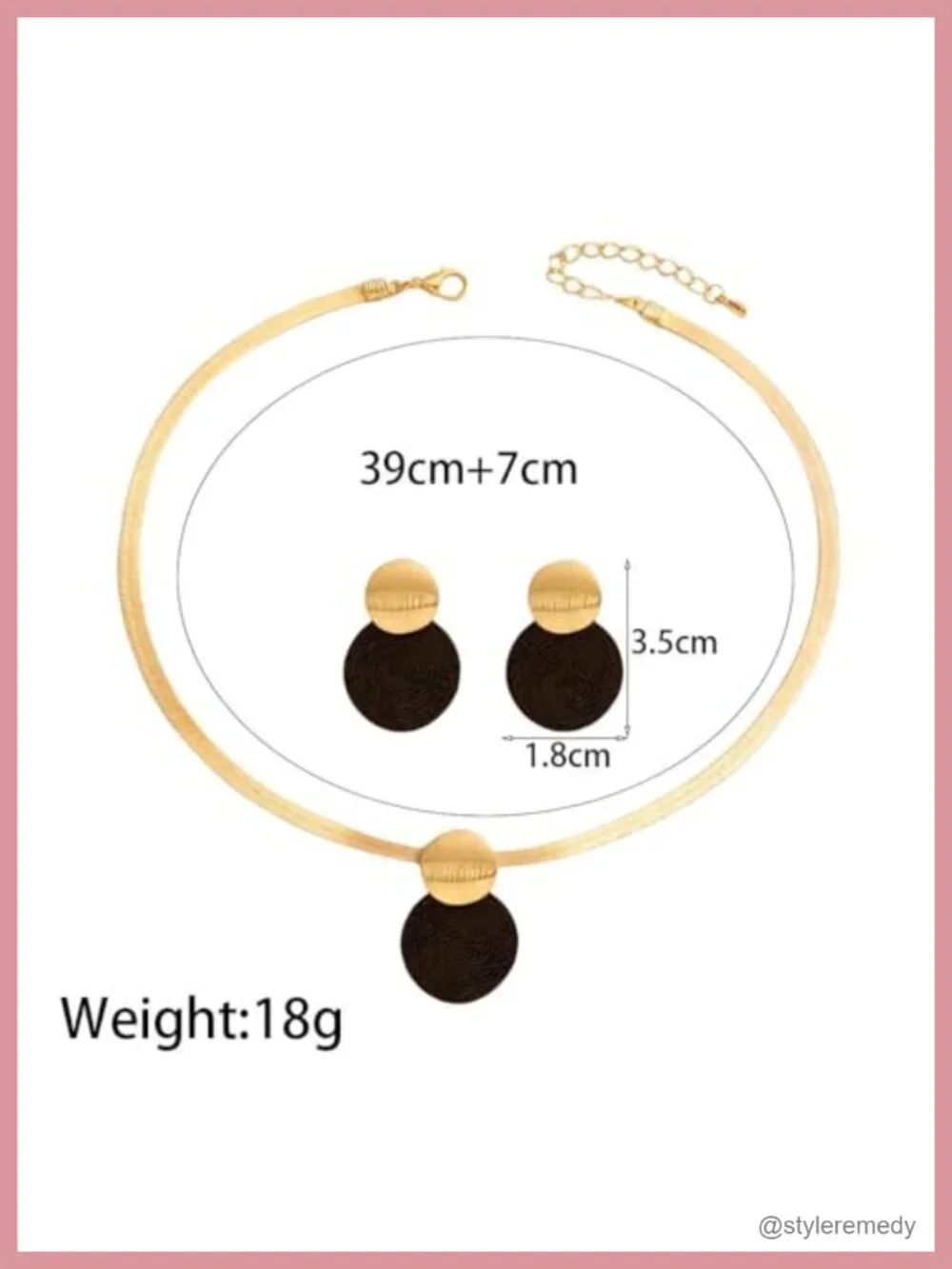 Chunky Disc Pendant Necklace and Drop Earrings Set Herringbone Choker